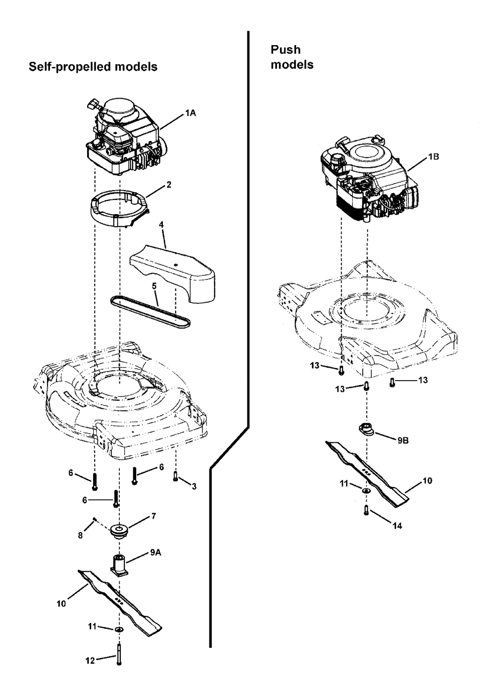 Engine, Blade And Front Cover Diagram and Parts List for 7800683-MP22675FC 2010 Briggs and Stratton Lawn Mower